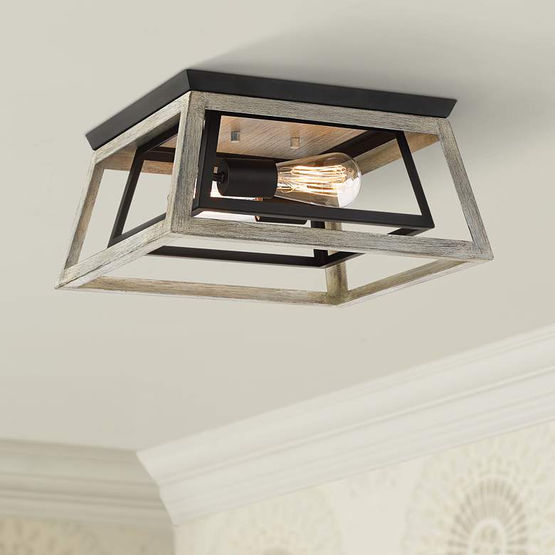Image 1 Possini Euro Carrabelle 14"W Wood and Black Ceiling Light