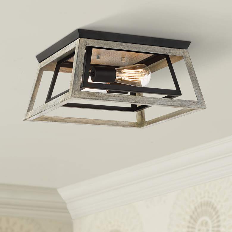 Image 1 Possini Euro Carrabelle 14 inchW Wood and Black Ceiling Light