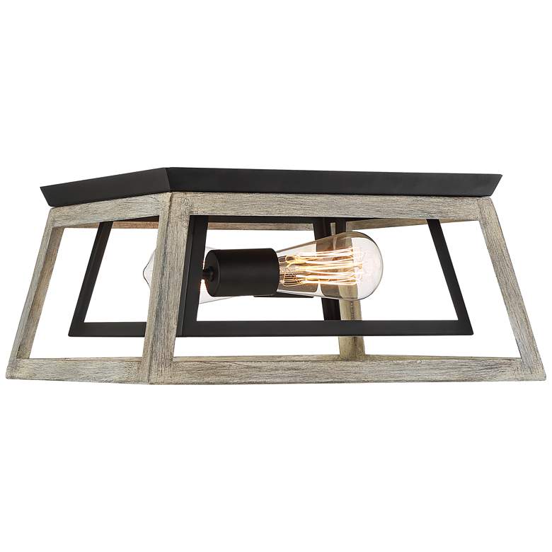 Possini Euro Carrabelle 14&quot;W Wood and Black Ceiling Light more views