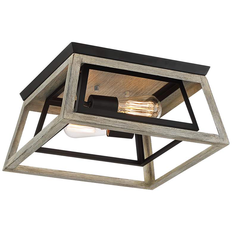 Possini Euro Carrabelle 14&quot;W Wood and Black Ceiling Light more views