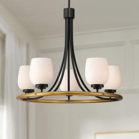 Image1 of Possini Euro Carrigan 25" Wide Black and Gold 5-Light Ring Chandelier