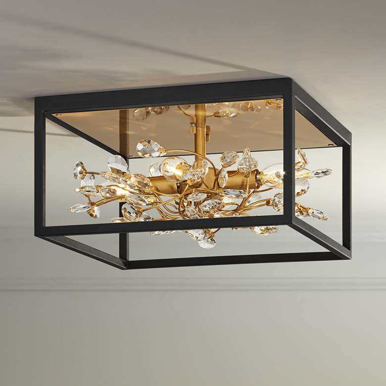 Image 1 Possini Euro Carrine 14 1/4 inch Wide Black Gold Flushmount Ceiling Light