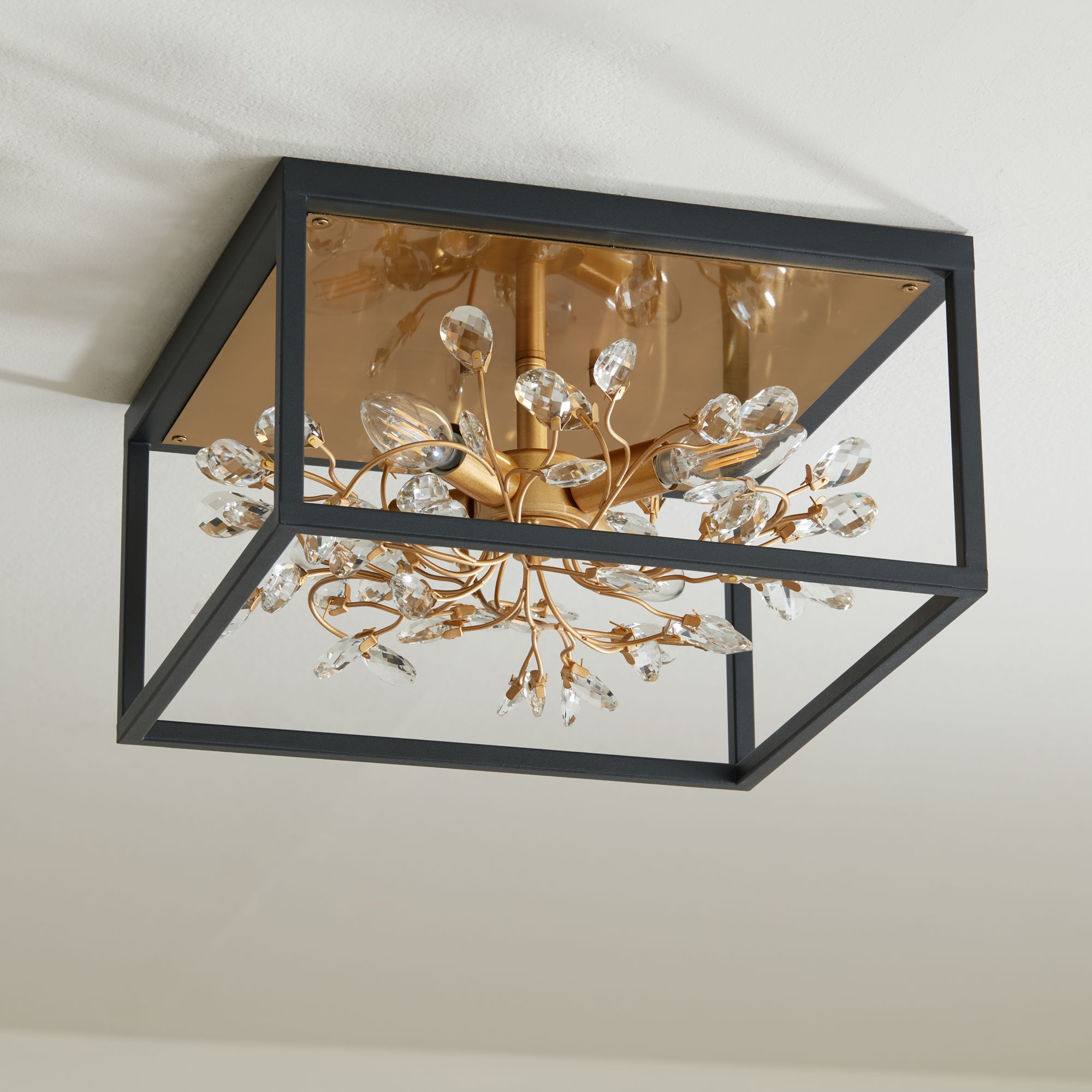 Possini Euro Carrine 14 1/4" Wide Black Gold Flushmount Ceiling Light in scene