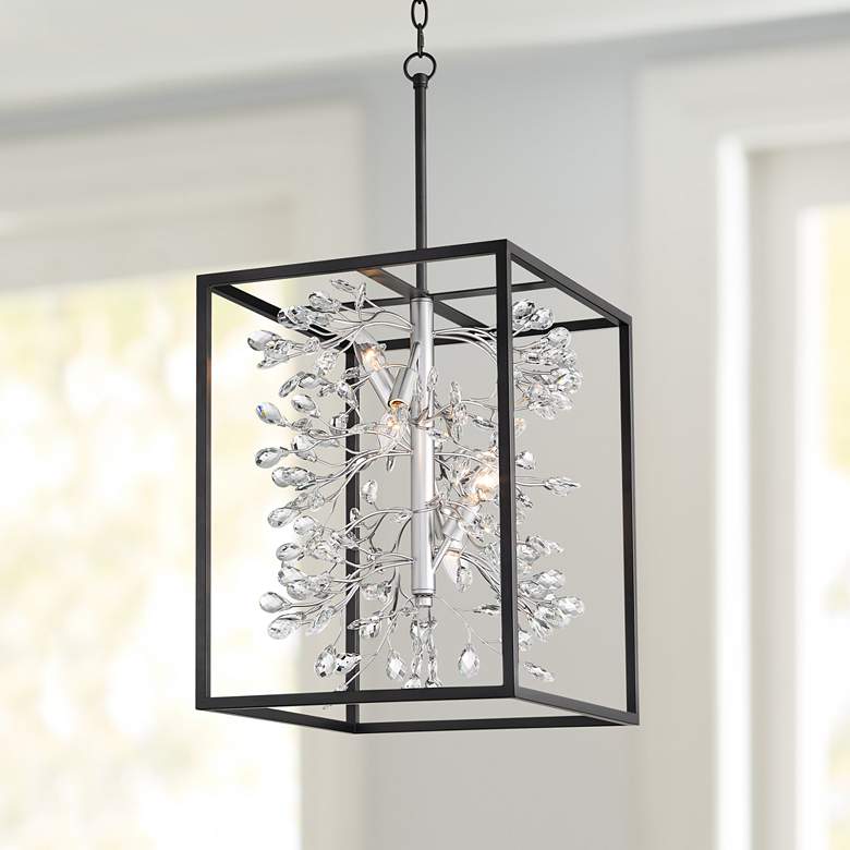 Image 1 Possini Euro Carrine 15 1/4 inch Black and Crystal 4-Light Pendant Light