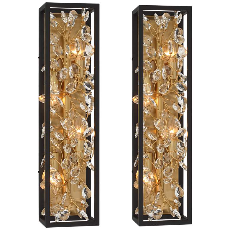 Image 2 Possini Euro Carrine 24" High Black and Gold Bath Light Set of 2
