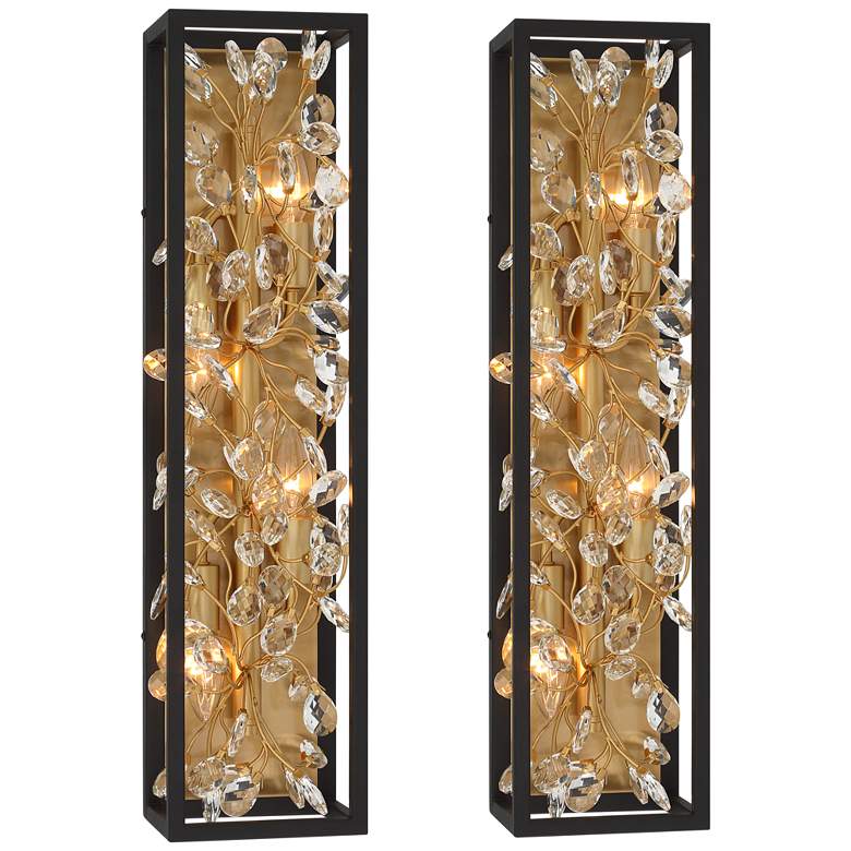 Image 2 Possini Euro Carrine 24 inch High Black and Gold Bath Light Set of 2