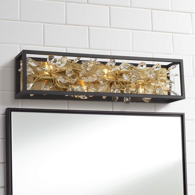 Image 1 Possini Euro Carrine 24 inch Wide Black and Gold Plated 4-Light Bath Light