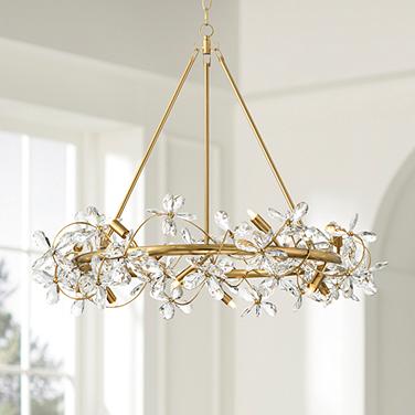 Possini Euro Carrine 31 1/2" Wide Gold and Flower Crystal Pendant