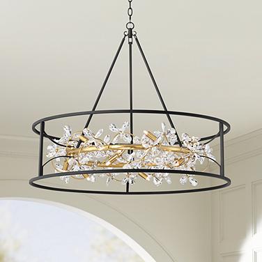 Possini Euro Carrine 35" Wide Black and Gold 12-Light LED Ring Pendant