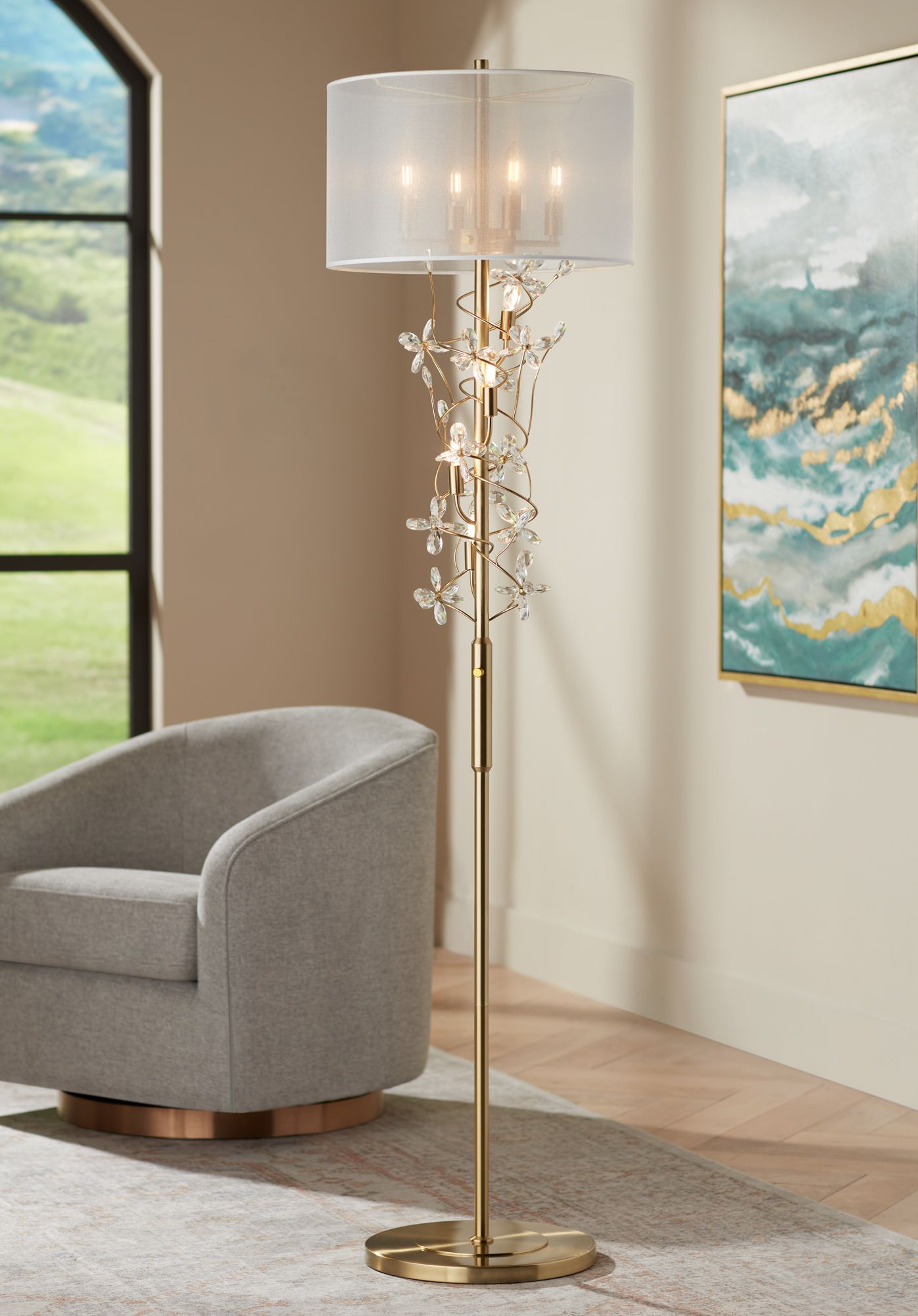 Possini Euro Carrine 71 1/2" Crystal Spray 8-Light  Gold Floor Lamp