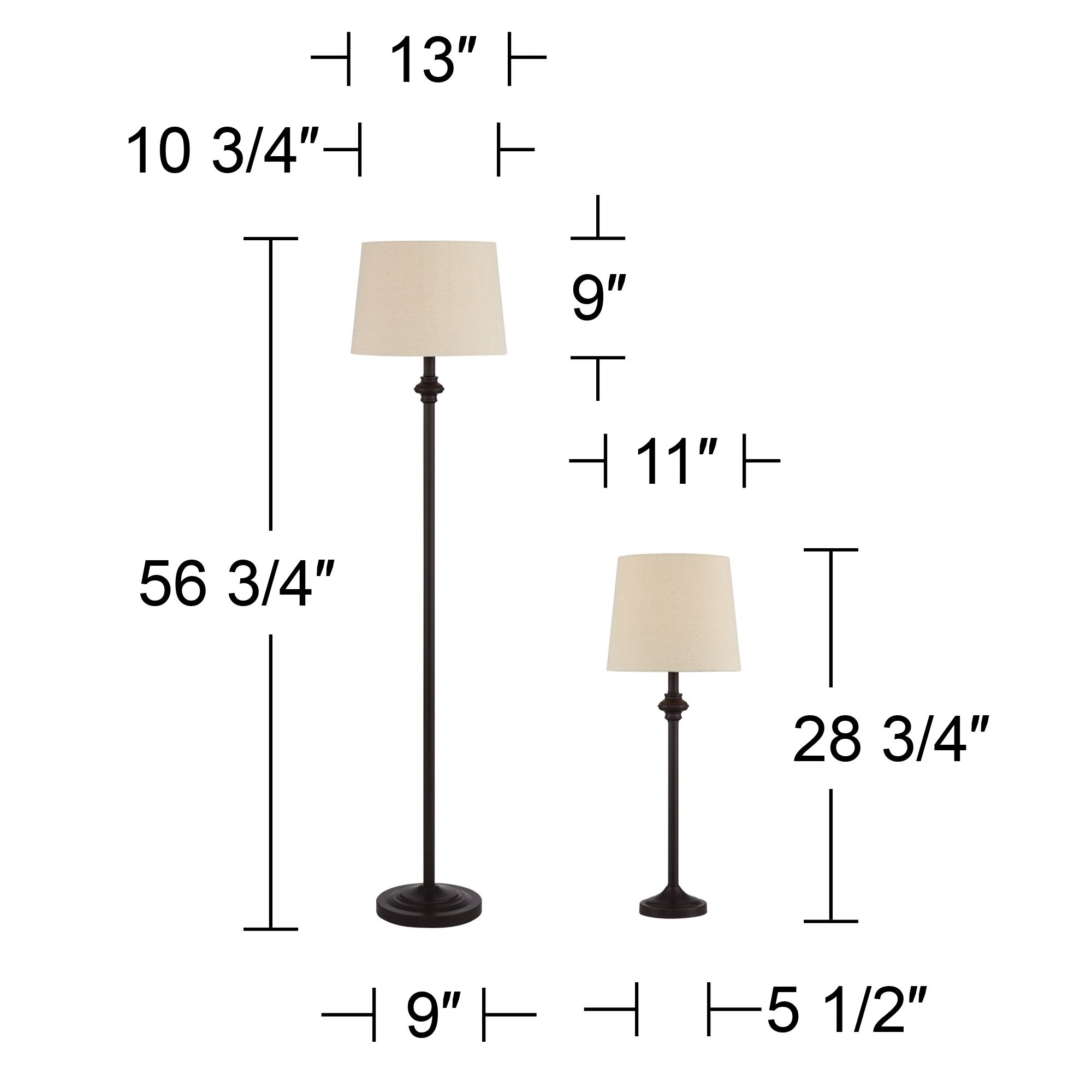 Possini Euro Carter Bronze Floor and Table Lamps Set of 3