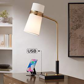 Image2 of Possini Euro Cartwright 32"  Antique Brass and Black USB Desk Lamp
