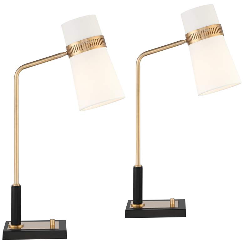 Image 2 Possini Euro Cartwright 32 inch Brass Black USB Desk Lamps Set of 2