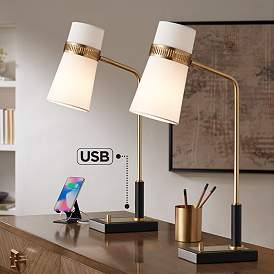 Image1 of Possini Euro Cartwright 32" Brass Black USB Desk Lamps Set of 2