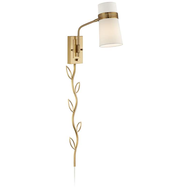 Image 1 Possini Euro Cartwright Brass Plug-In Wall Lamp with Vine Cord Cover