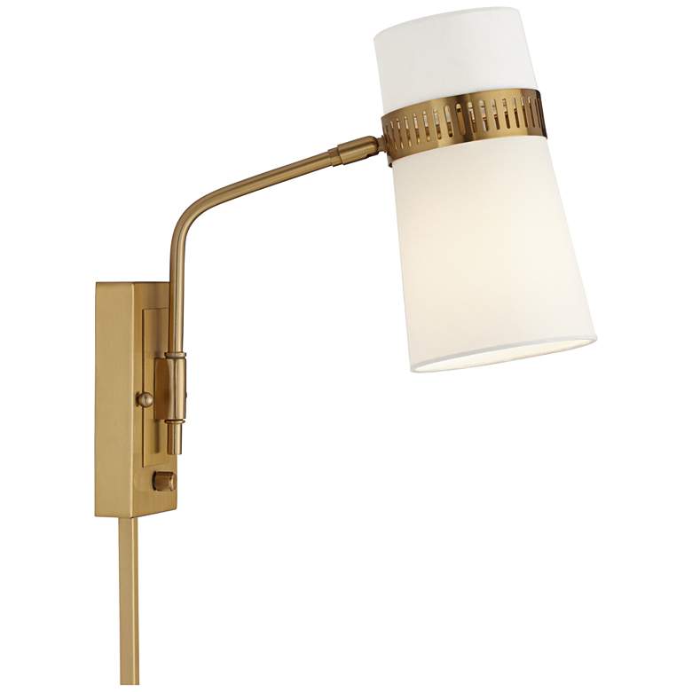 Image 7 Possini Euro Cartwright Brass Plug-In Wall Lamp with Vine Cord Cover more views