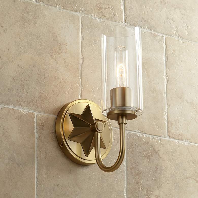 Image 1 Possini Euro Casa 12" High Antique Brass Star Wall Sconce