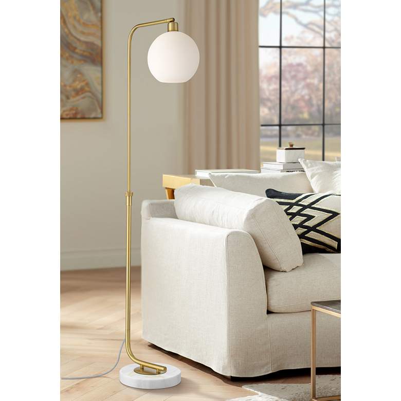Image 2 Possini Euro Casaba Adjustable Height Marble Base Chairside Arc Floor Lamp