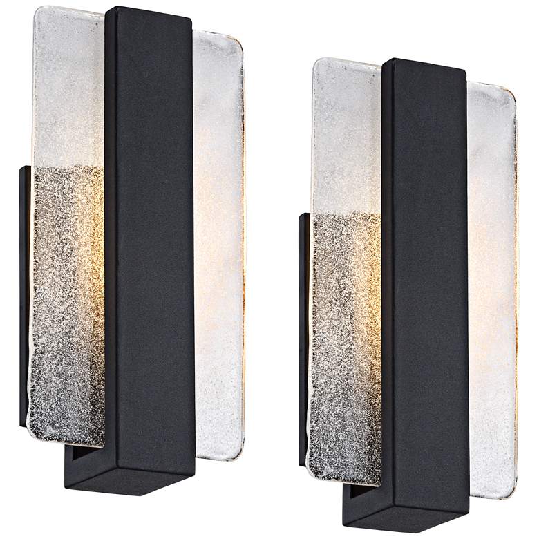 Image 3 Possini Euro Cascadia 11 3/4" Black and Glass LED Sconces Set of 2