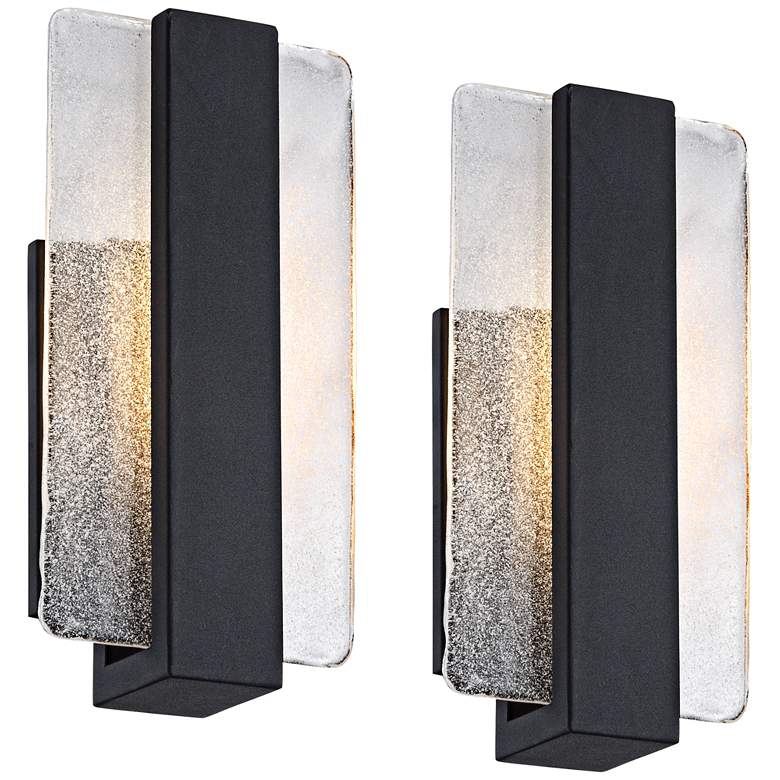 Image 2 Possini Euro Cascadia 11 3/4 inch Black and Glass LED Sconces Set of 2