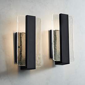 Image1 of Possini Euro Cascadia 11 3/4" Black and Glass LED Sconces Set of 2