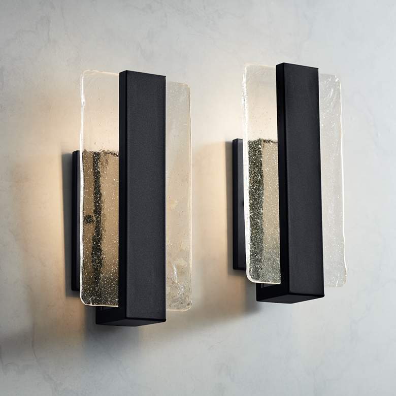 Image 1 Possini Euro Cascadia 11 3/4 inch Black and Glass LED Sconces Set of 2