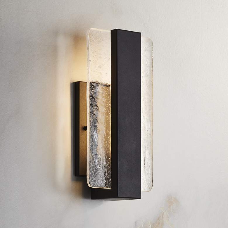 Image 2 Possini Euro Cascadia 11 3/4" High Black Piastra Glass LED Wall Sconce