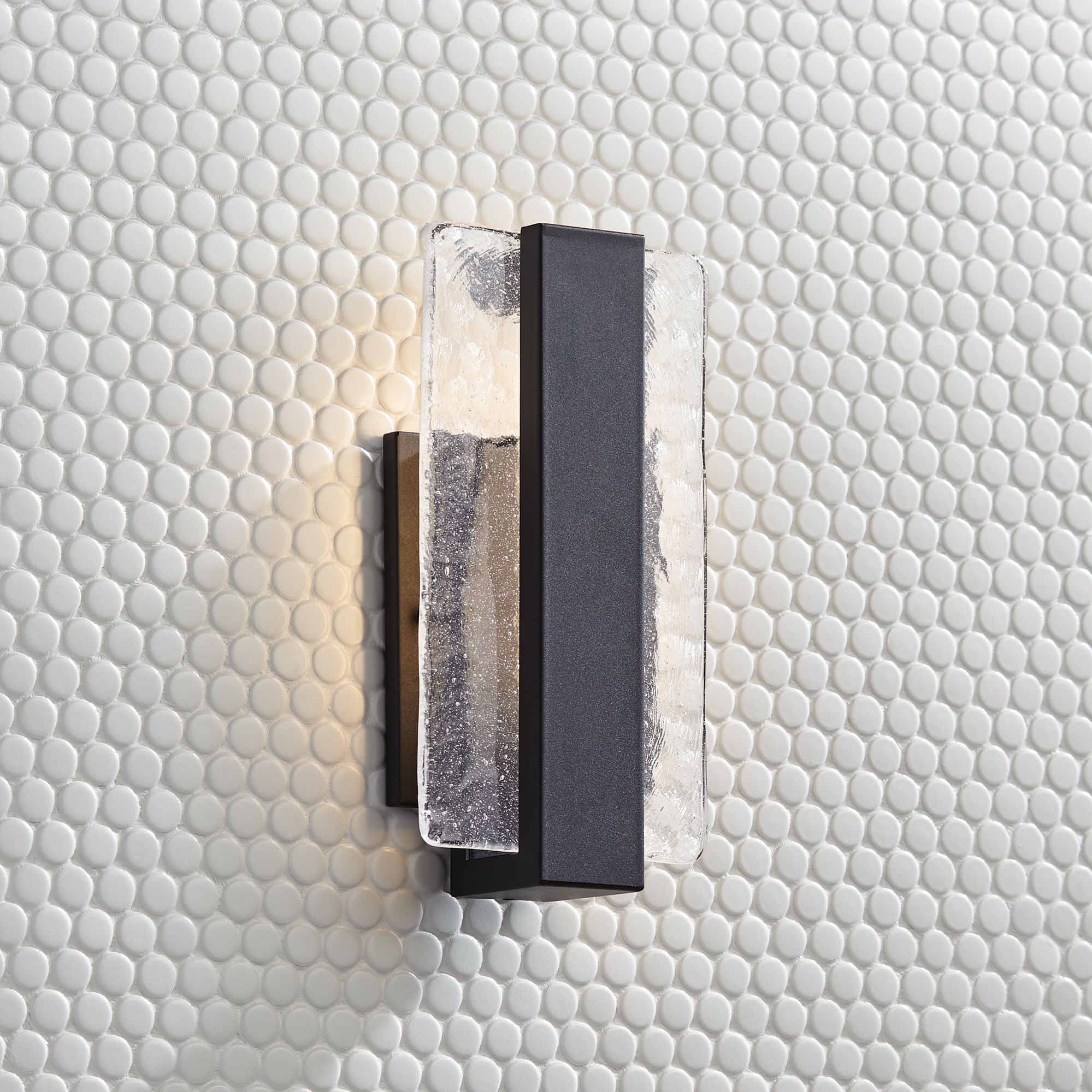 Possini Euro Cascadia 11 3/4" High Black Piastra Glass LED Wall Sconce in scene