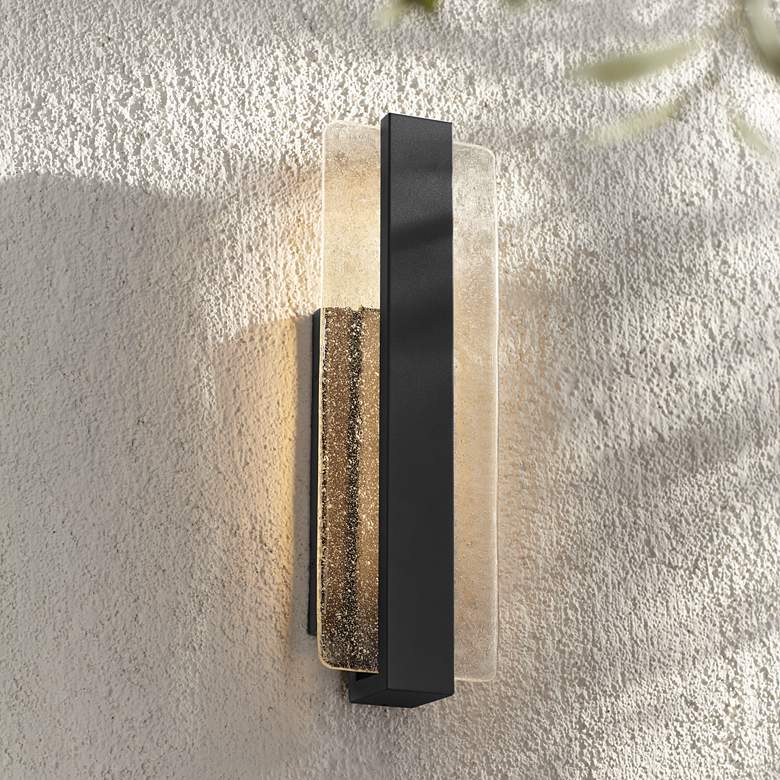 Image 1 Possini Euro Cascadia 18"H Black Piastra Glass LED Outdoor Wall Light
