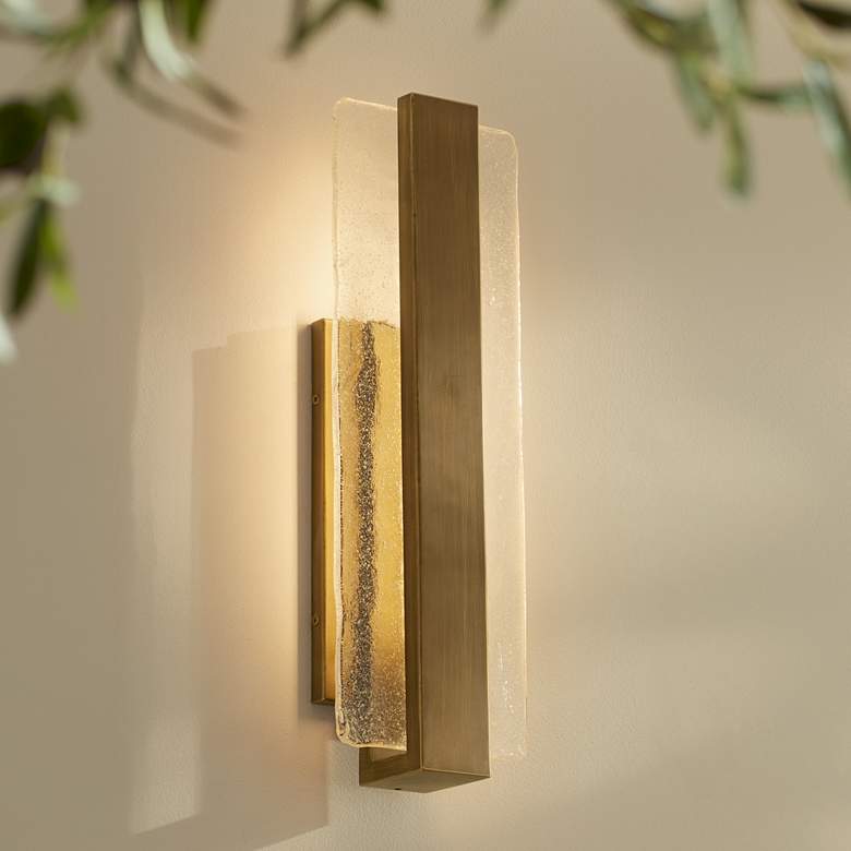 Image 1 Possini Euro Cascadia 18"H Brass Piastra Glass LED Outdoor Wall Light