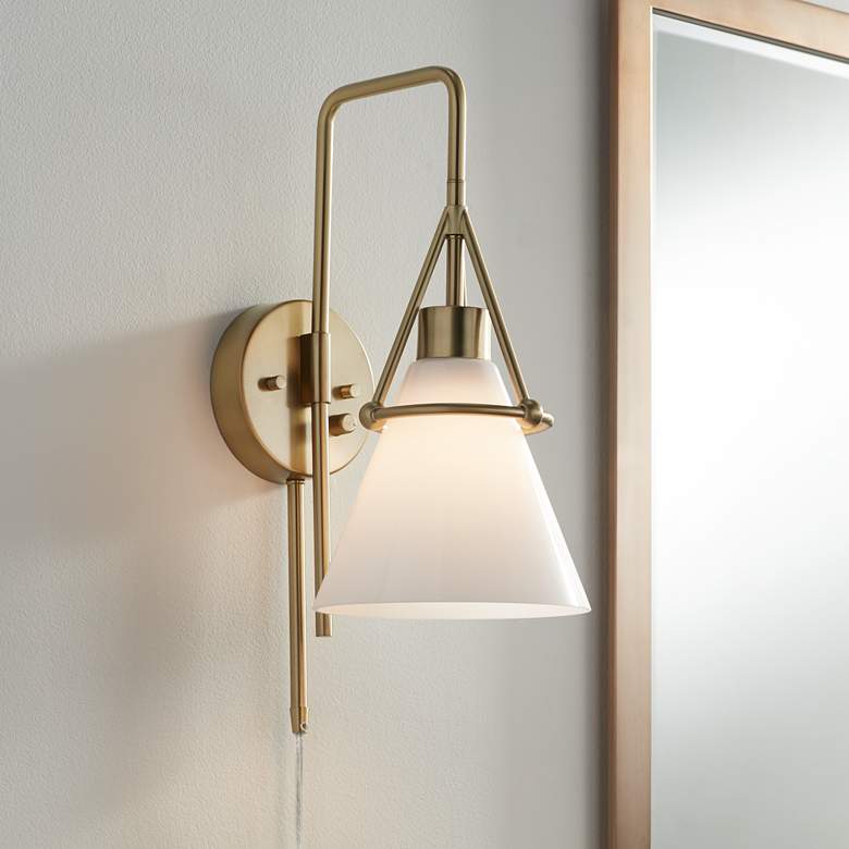 Image 1 Possini Euro Casmere 18" High Modern Gold Plug-In Wall Sconce