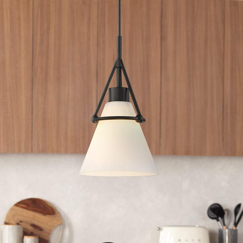 Image 1 Possini Euro Casmere 7 1/2" Wide Black Cone Mini Pendant