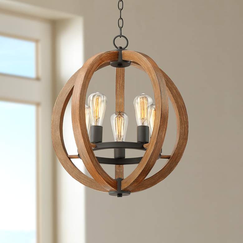 Image 1 Possini Euro Cass 19 inch Wide Painted Wood 5-Light Orb Pendant