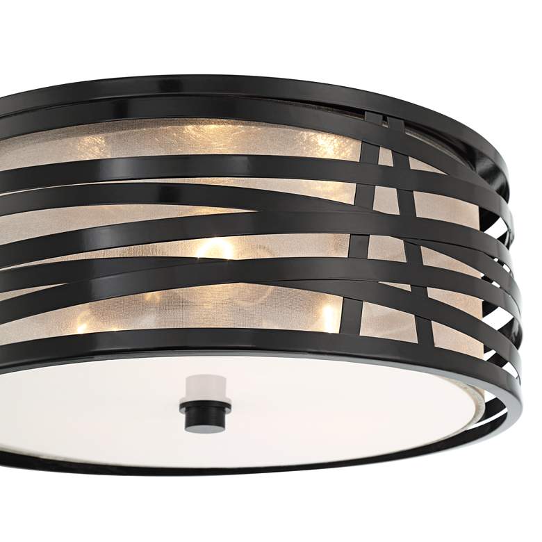 Image 3 Possini Euro Cassia 15 inch Gloss Black 3-Light Flushmount Ceiling Light more views