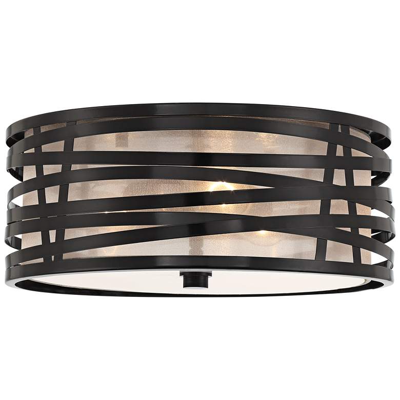 Image 4 Possini Euro Cassia 15 inch Gloss Black 3-Light Flushmount Ceiling Light more views