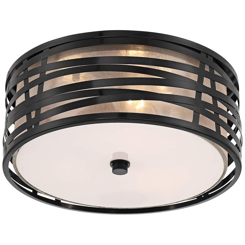 Image 5 Possini Euro Cassia 15 inch Gloss Black 3-Light Flushmount Ceiling Light more views