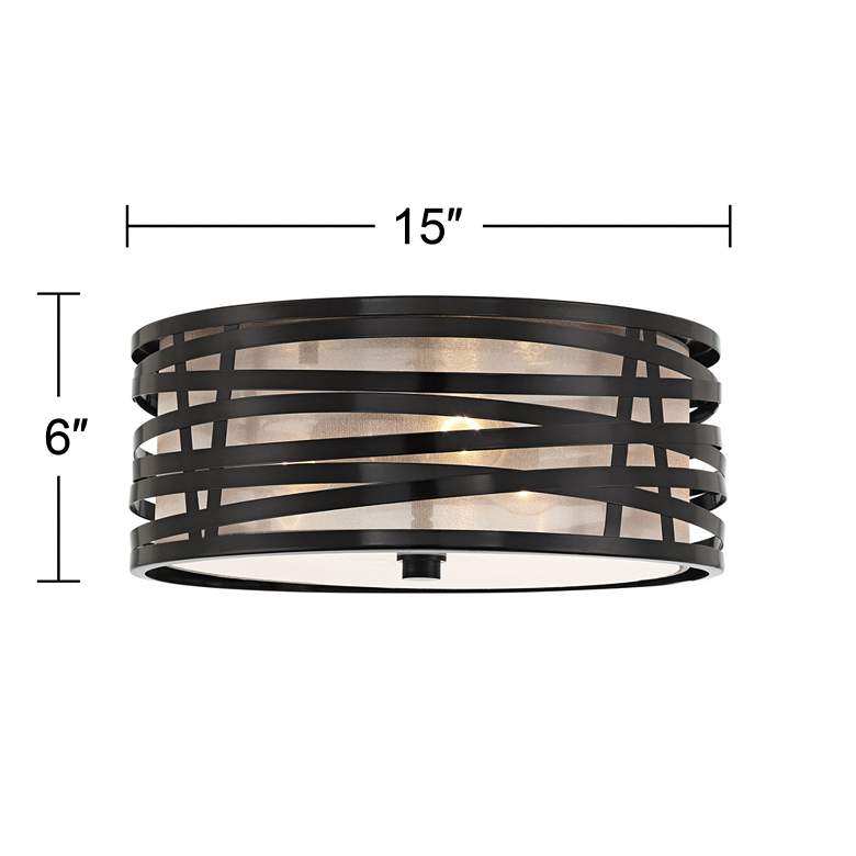 Image 6 Possini Euro Cassia 15 inch Gloss Black 3-Light Flushmount Ceiling Light more views