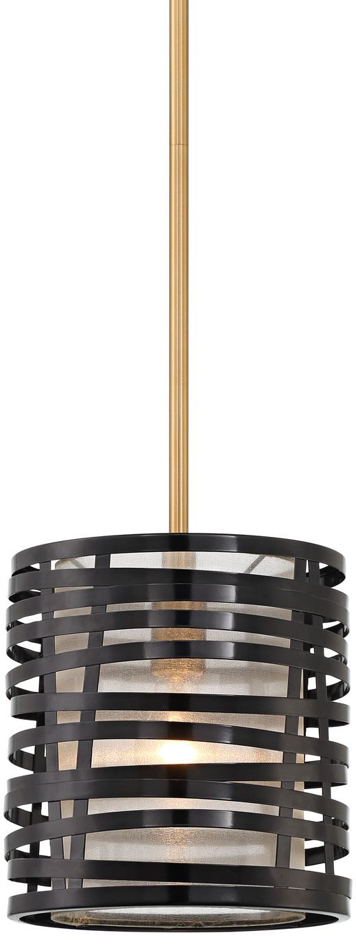 Possini Euro Cassia 9 1/2" Wide Antique Brass Gloss Black Mini Pendant