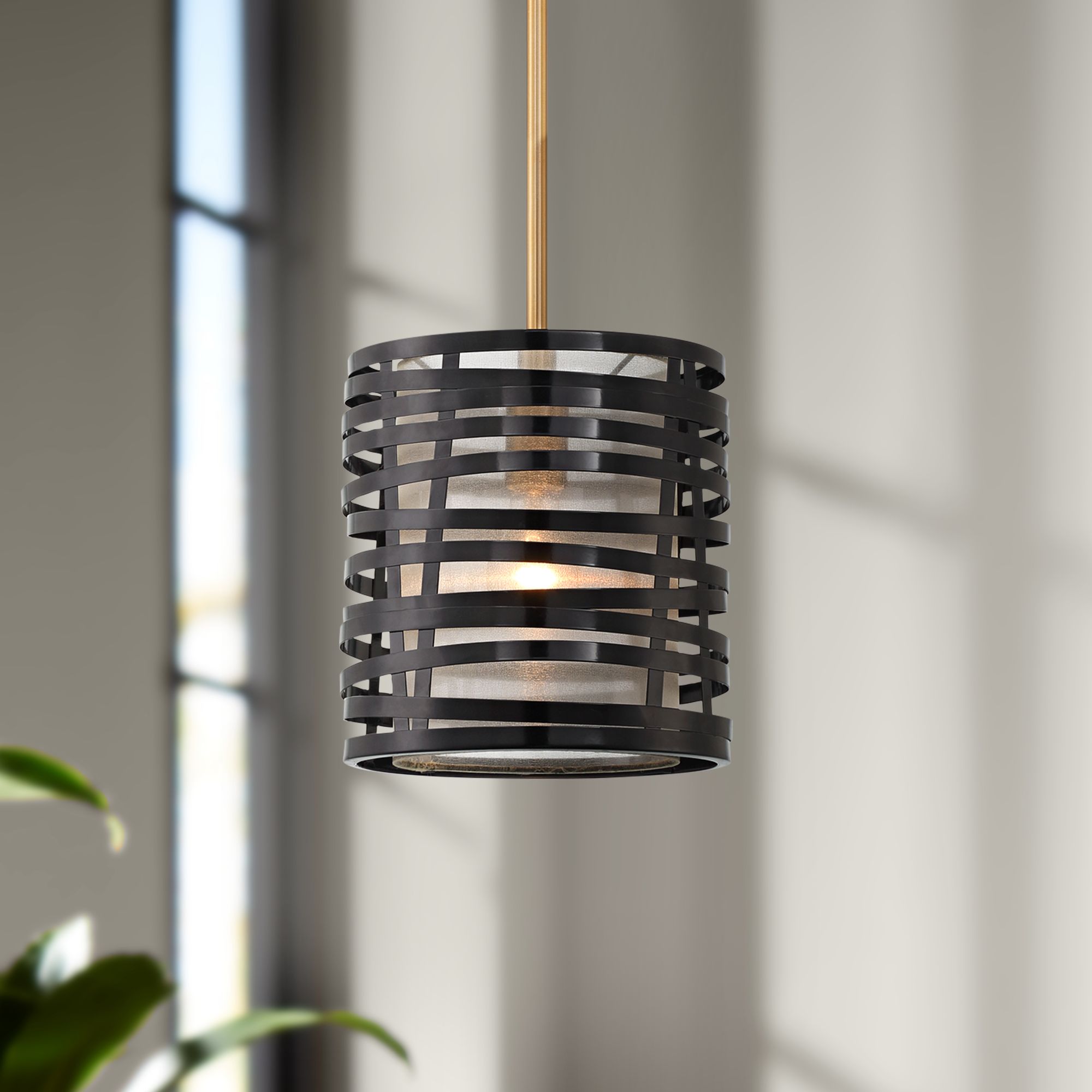 Image Possini Euro Cassia 9 1/2" Wide Antique Brass Gloss Black Mini Pendant