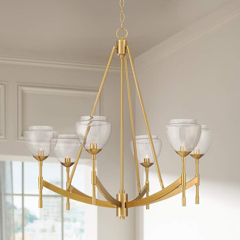 Image 1 Possini Euro Cassidy 34" Glass and Antique Brass 6-Light Chandelier
