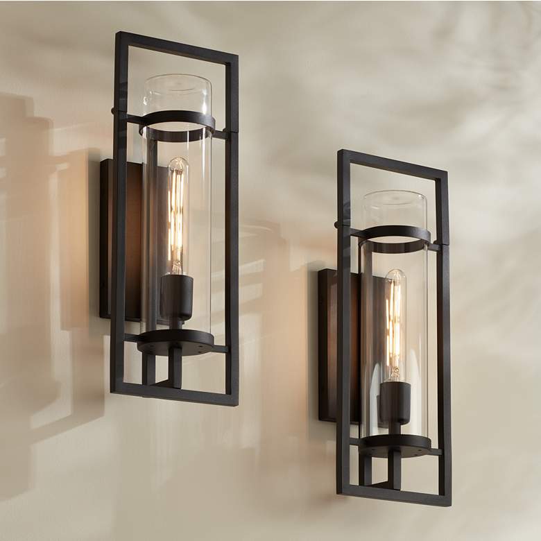Image 1 Possini Euro Castello 18"H Black Marine Outdoor Wall Light Set of 2
