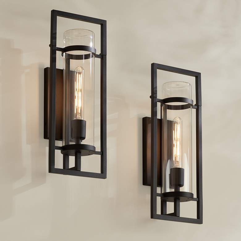 Image 1 Possini Euro Castello 18"H Sand Black Wall Sconce Set of 2