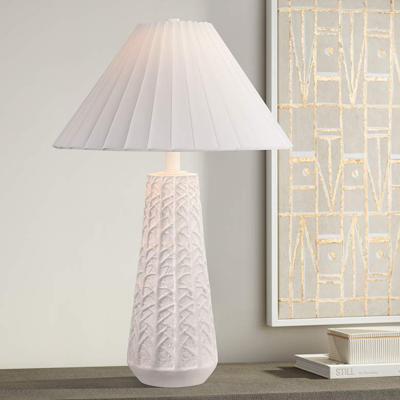 Image 1 Possini Euro Cayon 30 1/2" Pleated Shade Modern White Table Lamp