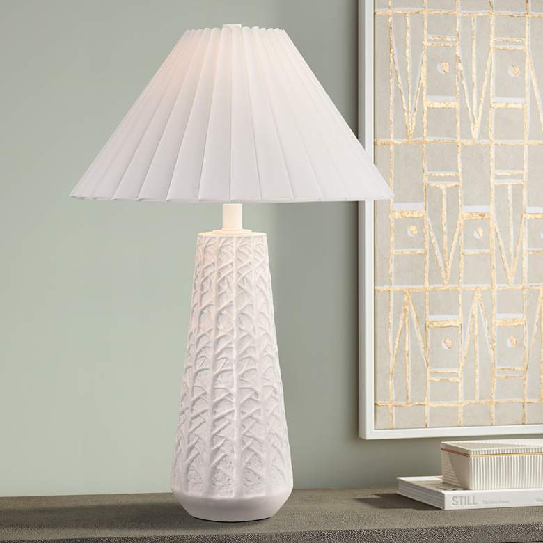 Image 1 Possini Euro Cayon 30 1/2" Pleated Shade Modern White Table Lamp