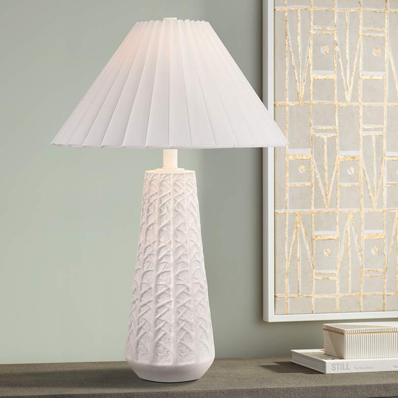 Image 1 Possini Euro Cayon 30 1/2 inch Pleated Shade Modern White Table Lamp