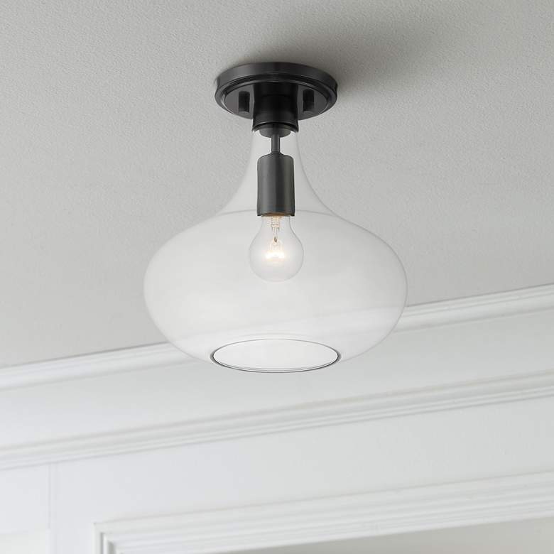 Image 1 Possini Euro Cecil 11" Wide Black Clear Glass Ceiling Light