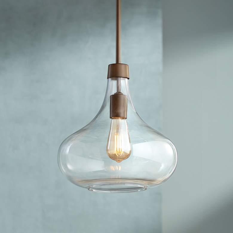Image 1 Possini Euro Cecil 11" Wide Bronze and Modern Glass Mini Pendant