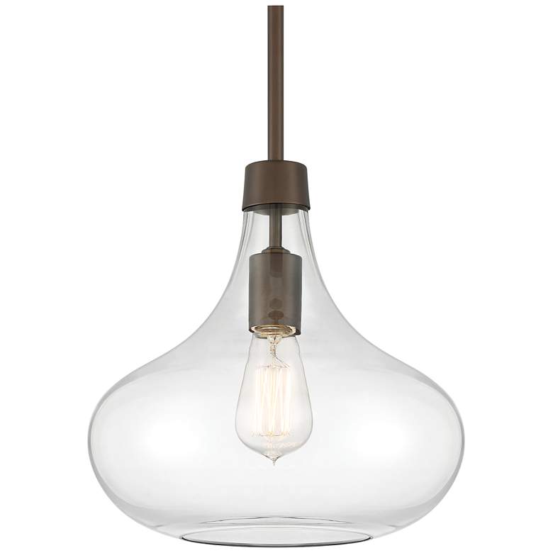 Image 3 Possini Euro Cecil 11" Wide Bronze and Modern Glass Mini Pendant more views