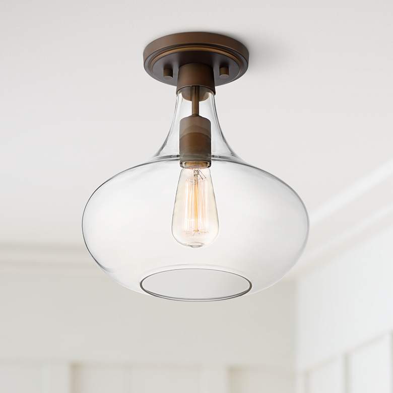 Image 1 Possini Euro Cecil 11" Wide Bronze Glass Ceiling Light
