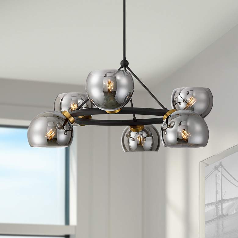 Image 1 Possini Euro Centuria 34"W Black and Gold 6-Light Chandelier